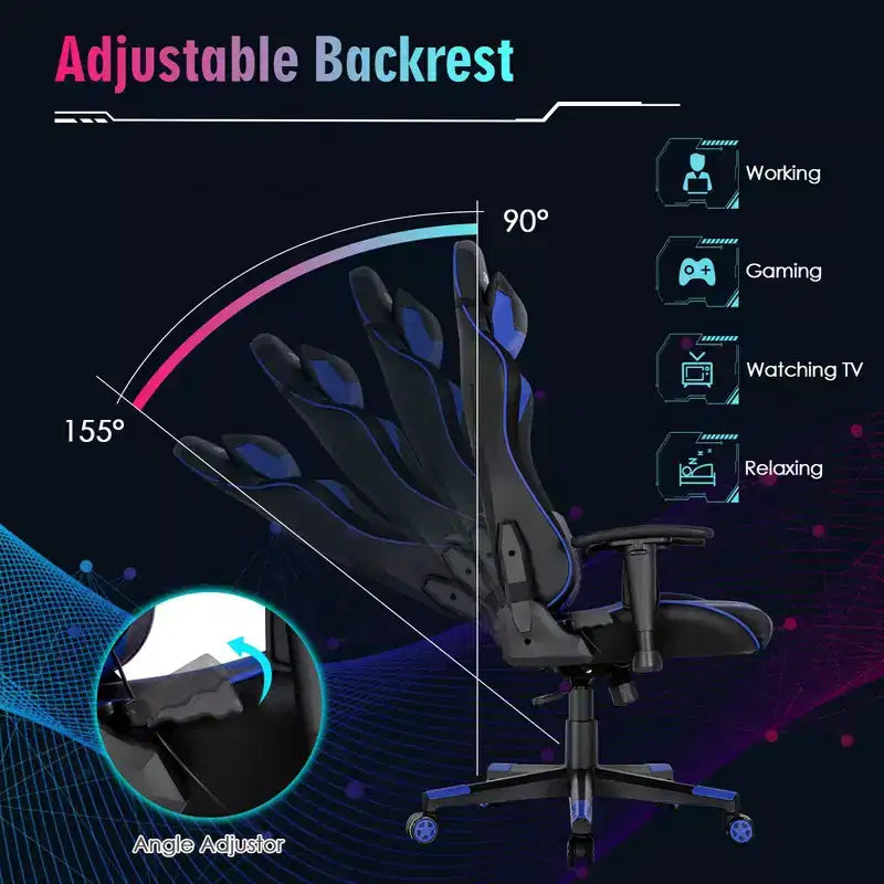 Sedia da gaming regolabile e girevole con luci LED RGB – Pelle PVC, capacità 150 kg
