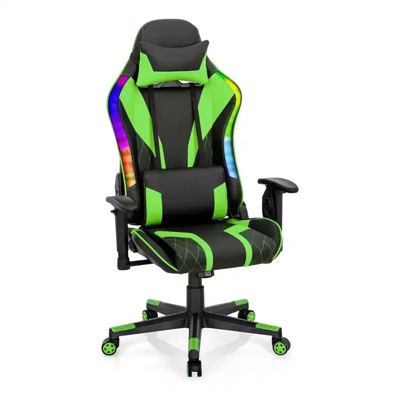 Sedia da gaming regolabile e girevole con luci LED RGB – Pelle PVC, capacità 150 kg