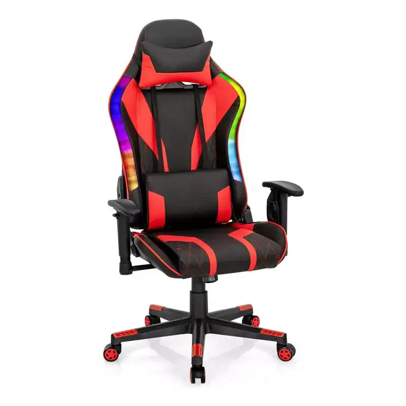 Adjustable Swivel Gaming Chair with RGB LED Lights – PVC Leather, 330 lb Capacity