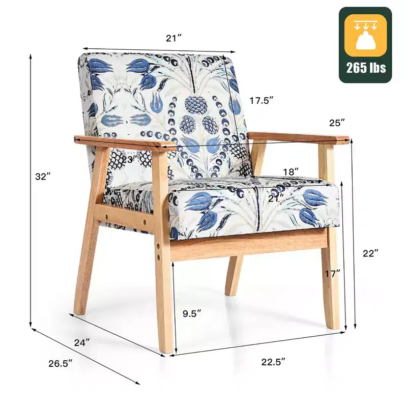 Upholstered Accent Armchair – Linen Fabric, Rubber Wood Frame, 265 lb Capacity, Yellow/Blue Floral