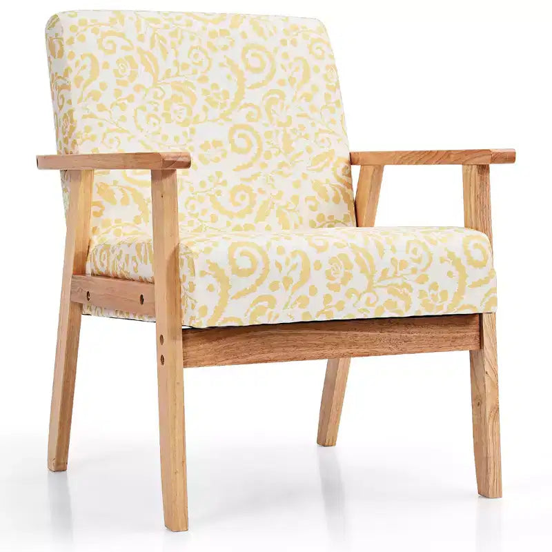 Upholstered Accent Armchair – Linen Fabric, Rubber Wood Frame, 265 lb Capacity, Yellow/Blue Floral