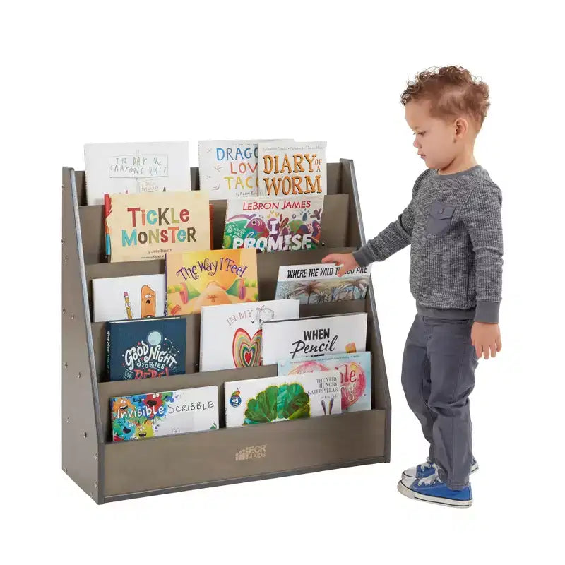 Espositore per libri monoposto per aula con 9 ripiani e vano portaoggetti – Compensato di betulla