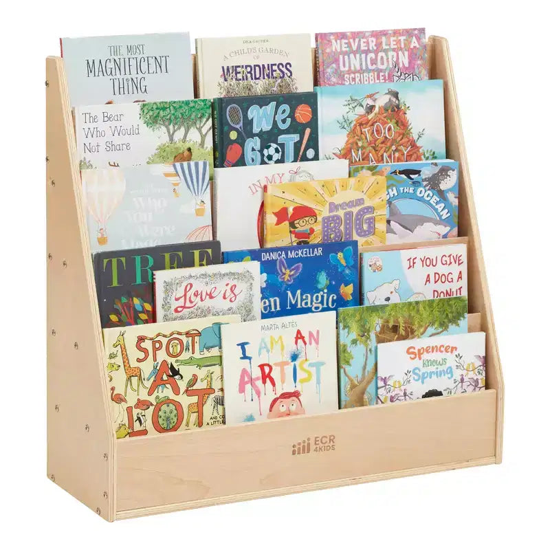 Single-Sided Classroom Book Display with 9 Shelves & Storage – Birch Plywood