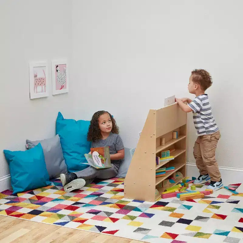 Espositore per libri monoposto per aula con 9 ripiani e vano portaoggetti – Compensato di betulla