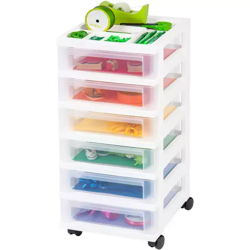 Carrello portaoggetti a 6 cassetti con piano organizer – Plastica bianca, 14.25"x12.05"x25.94"