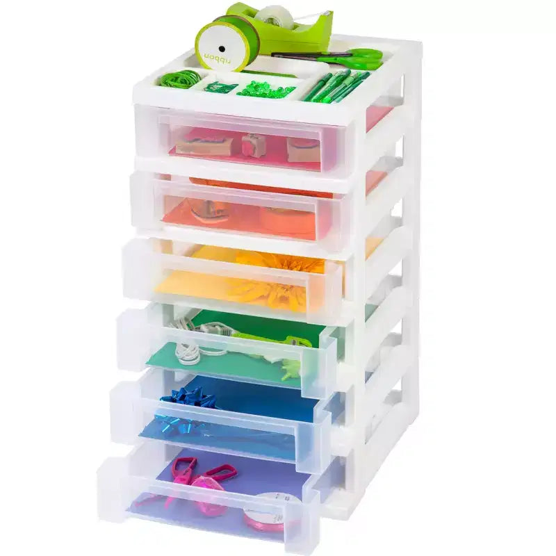 Carrello portaoggetti a 6 cassetti con piano organizer – Plastica bianca, 14.25"x12.05"x25.94"