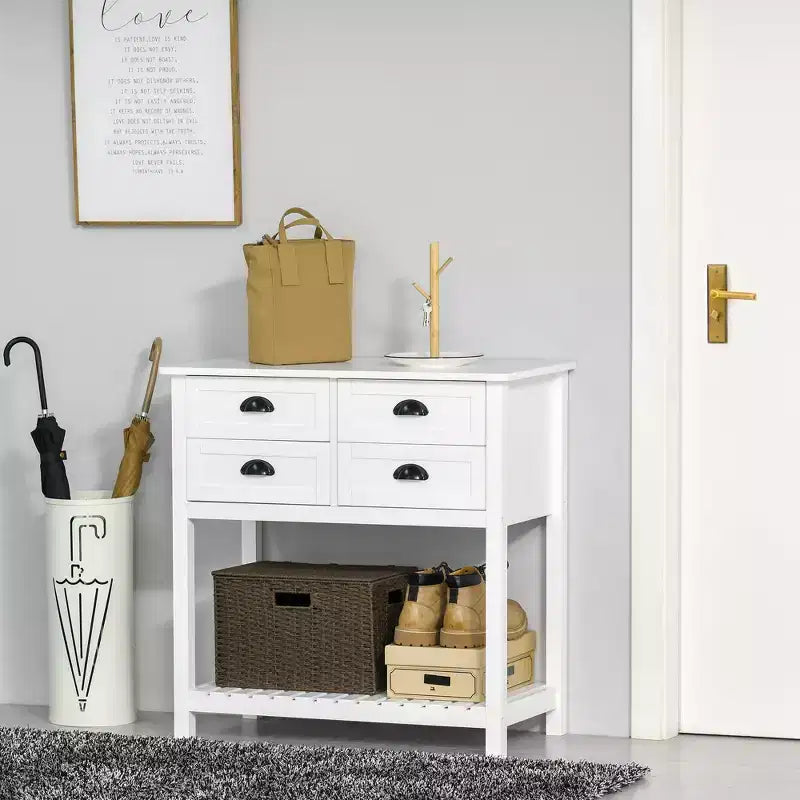 Mobile buffet con 4 cassetti e ripiano inferiore a doghe – 80 cm L, MDF