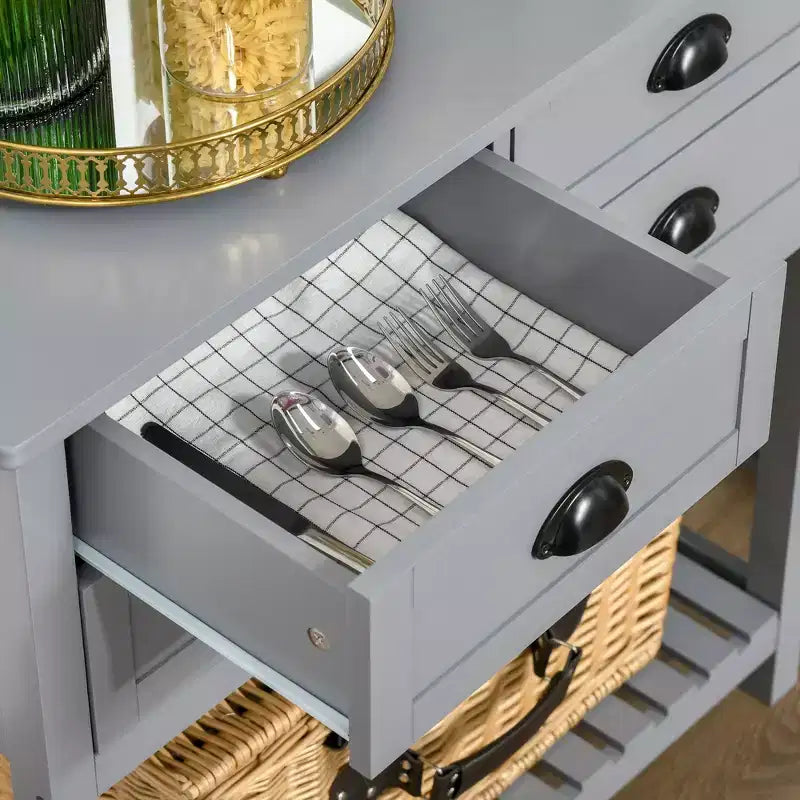 Mobile buffet con 4 cassetti e ripiano inferiore a doghe – 80 cm L, MDF