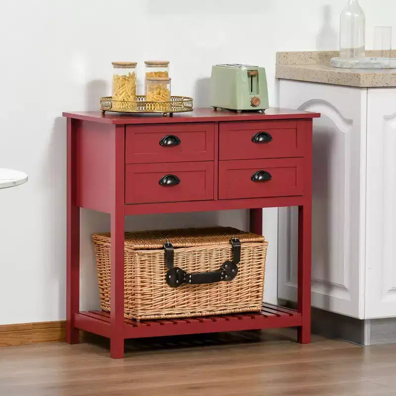 Mobile buffet con 4 cassetti e ripiano inferiore a doghe – 80 cm L, MDF