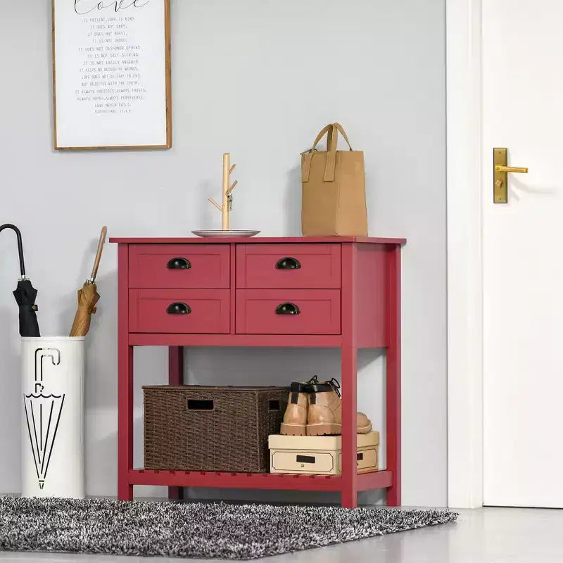 Mobile buffet con 4 cassetti e ripiano inferiore a doghe – 80 cm L, MDF