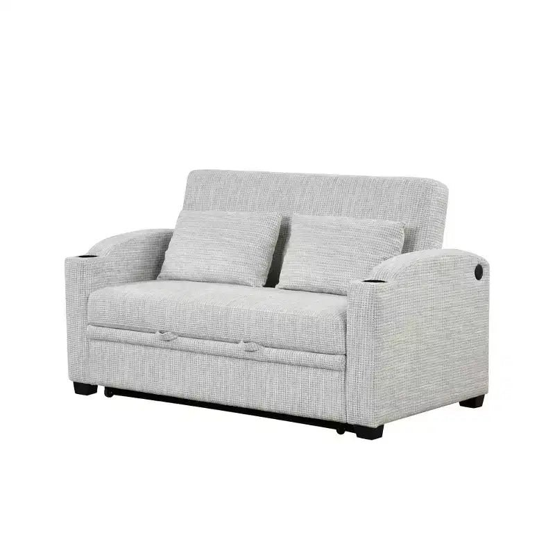 61,6 Divano letto moderno convertibile in ciniglia con porte USB, portabicchieri e schienale regolabile per soggiorno, appartamento