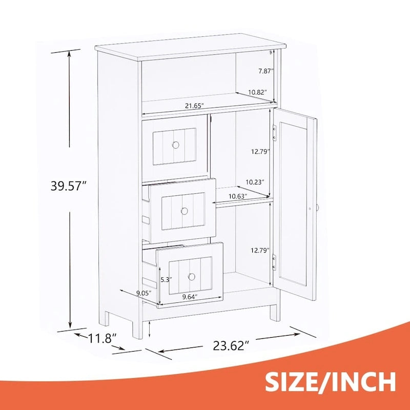 Meuble de rangement en bois à 1 étagère et 3 tiroirs, meuble de rangement pour salle de bain