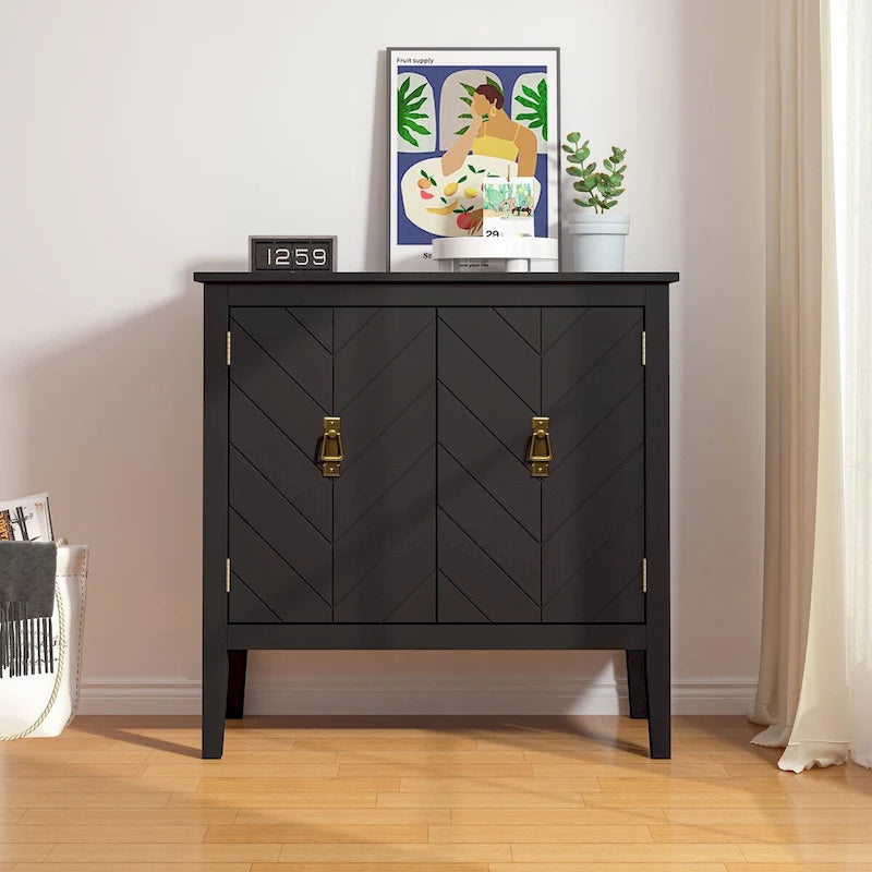 Mobiletti in Legno a 2 Ante, Credenza Nera in Legno Stile Vintage per Soggiorno Sala da Pranzo Ufficio