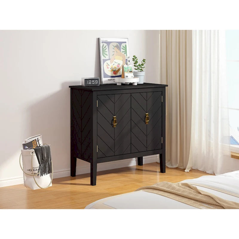Mobiletti in Legno a 2 Ante, Credenza Nera in Legno Stile Vintage per Soggiorno Sala da Pranzo Ufficio