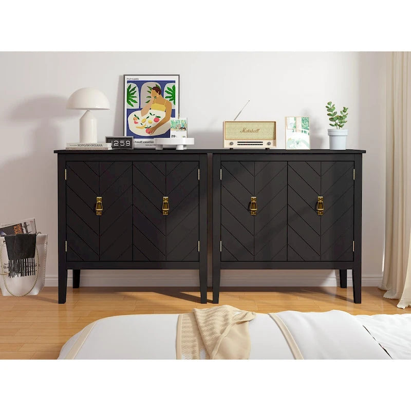 Mobiletti in Legno a 2 Ante, Credenza Nera in Legno Stile Vintage per Soggiorno Sala da Pranzo Ufficio