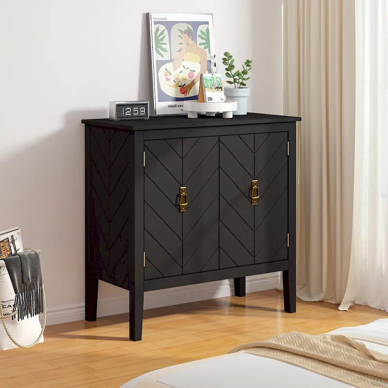 Mobiletti in Legno a 2 Ante, Credenza Nera in Legno Stile Vintage per Soggiorno Sala da Pranzo Ufficio