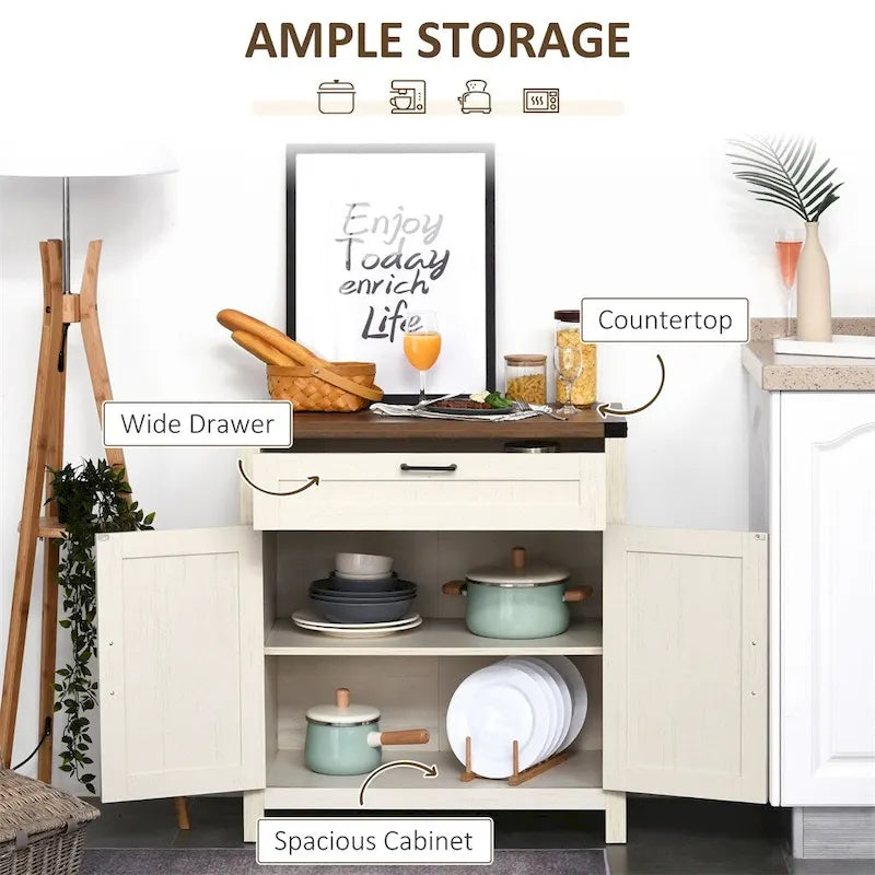 Credenza da Cucina con 2 Ante Scorrevole e Cassetto