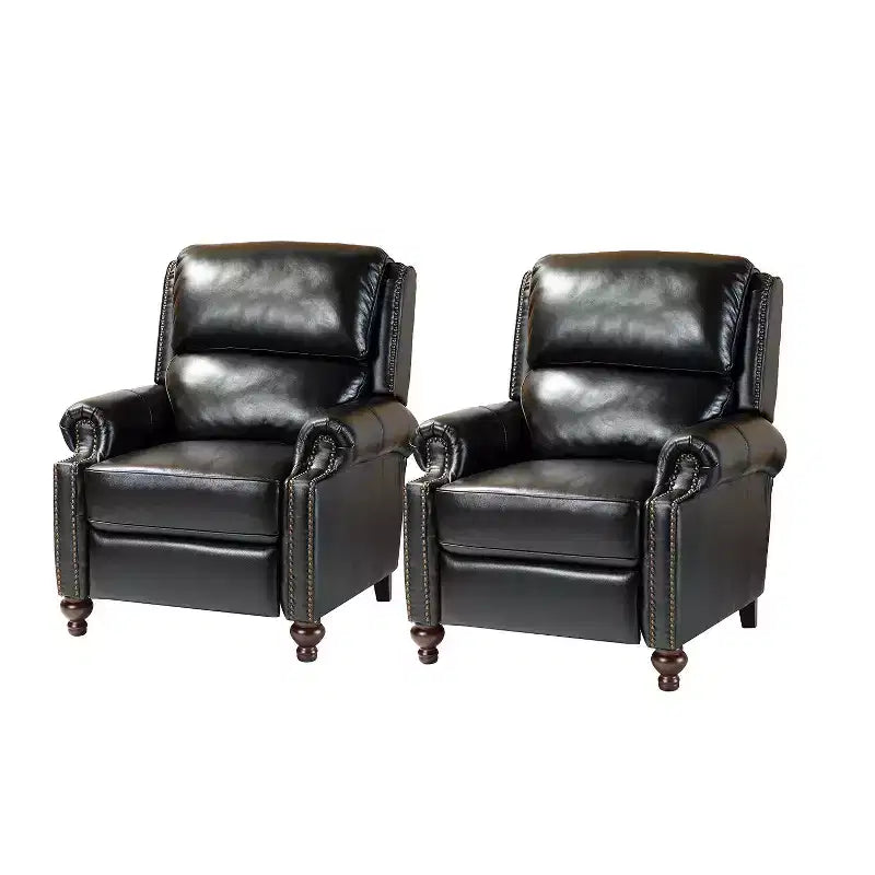 Set di 2 Poltrone Reclinabili Elisabete Moderne in Vera Pelle con Borchie Vintage per Salotto e Camera da Letto | ART OF LIVING DESIGNS