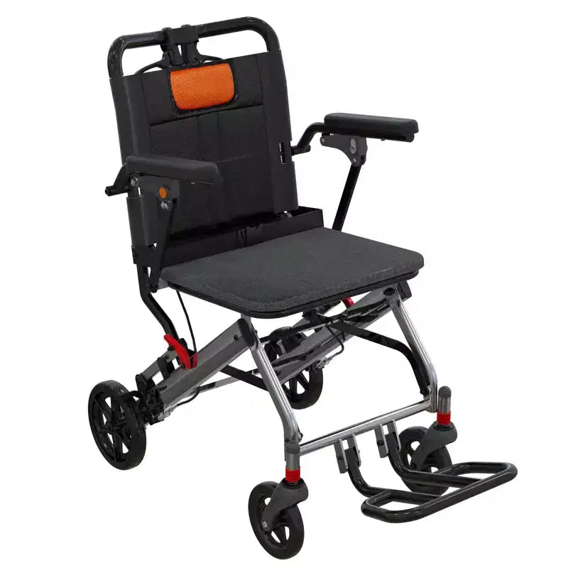 Sedia a rotelle da trasporto per anziani ultraleggera, sedia da trasporto pieghevole portatile leggera, con freno a mano bloccabile, braccioli ribaltabili rimovibili