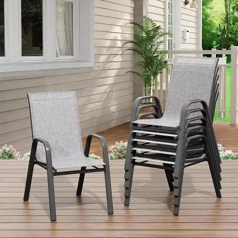 Sedie da patio, Set di 4/6 sedie da pranzo impilabili per esterni in textilene leggero per tutte le stagioni con braccioli per giardino, bordo piscina