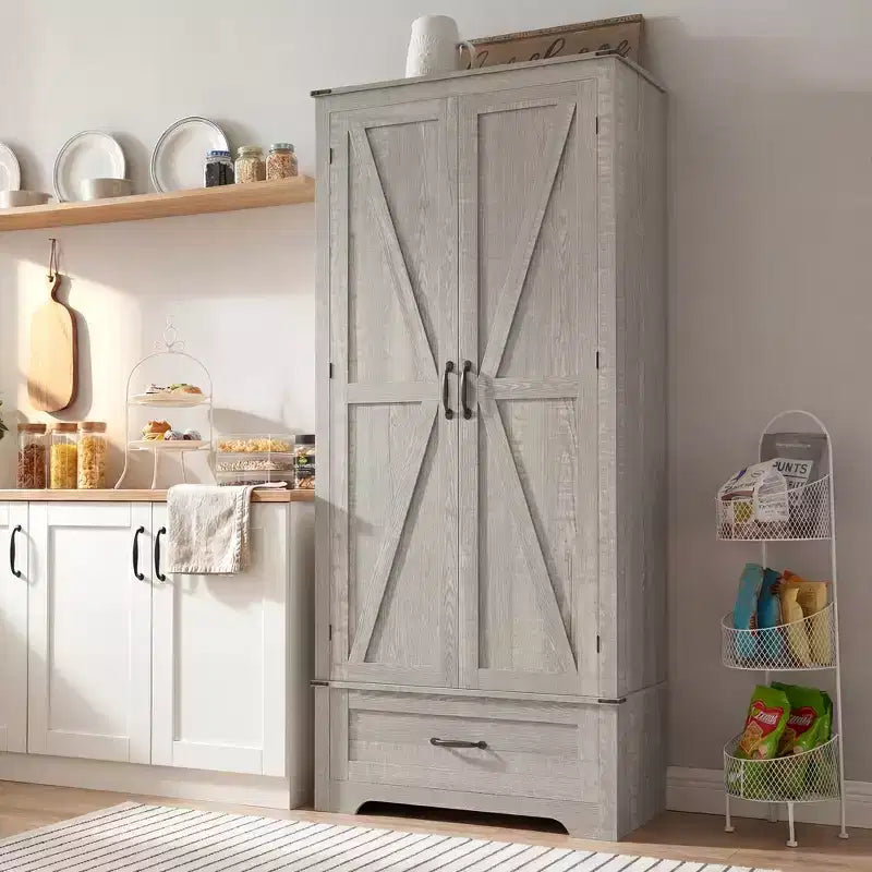 HOMCOM Credenza a 2 Ante da Cucina, Mobile Dispensa Alto con 2 Ante Scorrevole, Ripiani Regolabili e Cassetto