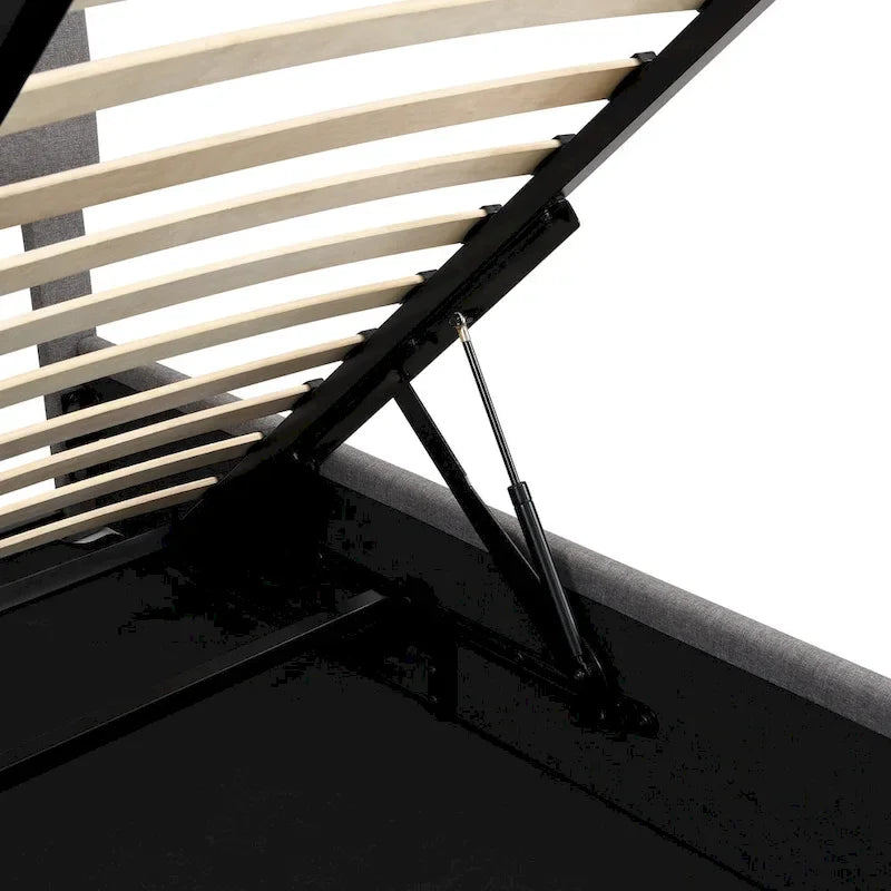 Letto imbottito Queen size con sistema di sollevamento idraulico e vano contenitore - Beige