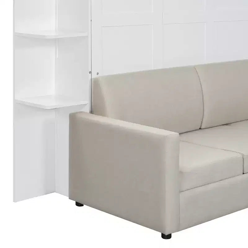 Letto a muro a scomparsa Whisen Modern Design con struttura in legno, Queen Size, con divano e mensole