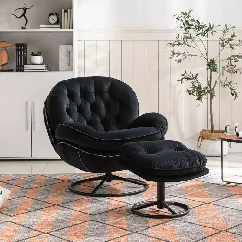 Poltrona Svedese Okak con Pouf, Poltrona Moderna Senza Braccioli Stile Mid-Century per Soggiorno, Morbida e Confortevole per Guardare la TV, Giocare